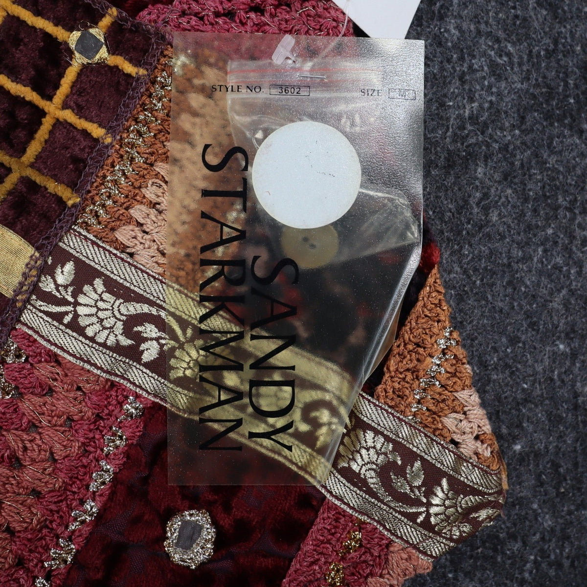 Sandy Starkman Patchwork Vest Womens M Vintage 90s Velvet Embellished Boho Brown - take2supply
