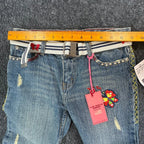 US Polo Assn Y2K Butterfly Jeans Girls 12 Blue Denim Flare Belted USPA NWT - take2supply