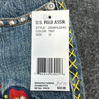 US Polo Assn Y2K Butterfly Jeans Girls 12 Blue Denim Flare Belted USPA NWT - take2supply
