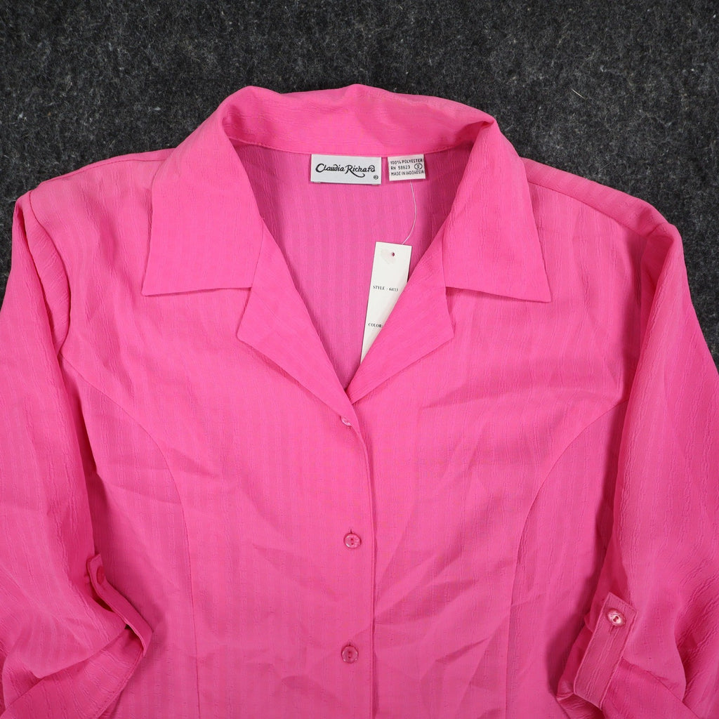 Claudia Richard Blouse Womens Small Pink Vintage 90s Roll Tab Sleeve Textured - take2supply