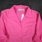 Claudia Richard Blouse Womens Small Pink Vintage 90s Roll Tab Sleeve Textured - take2supply