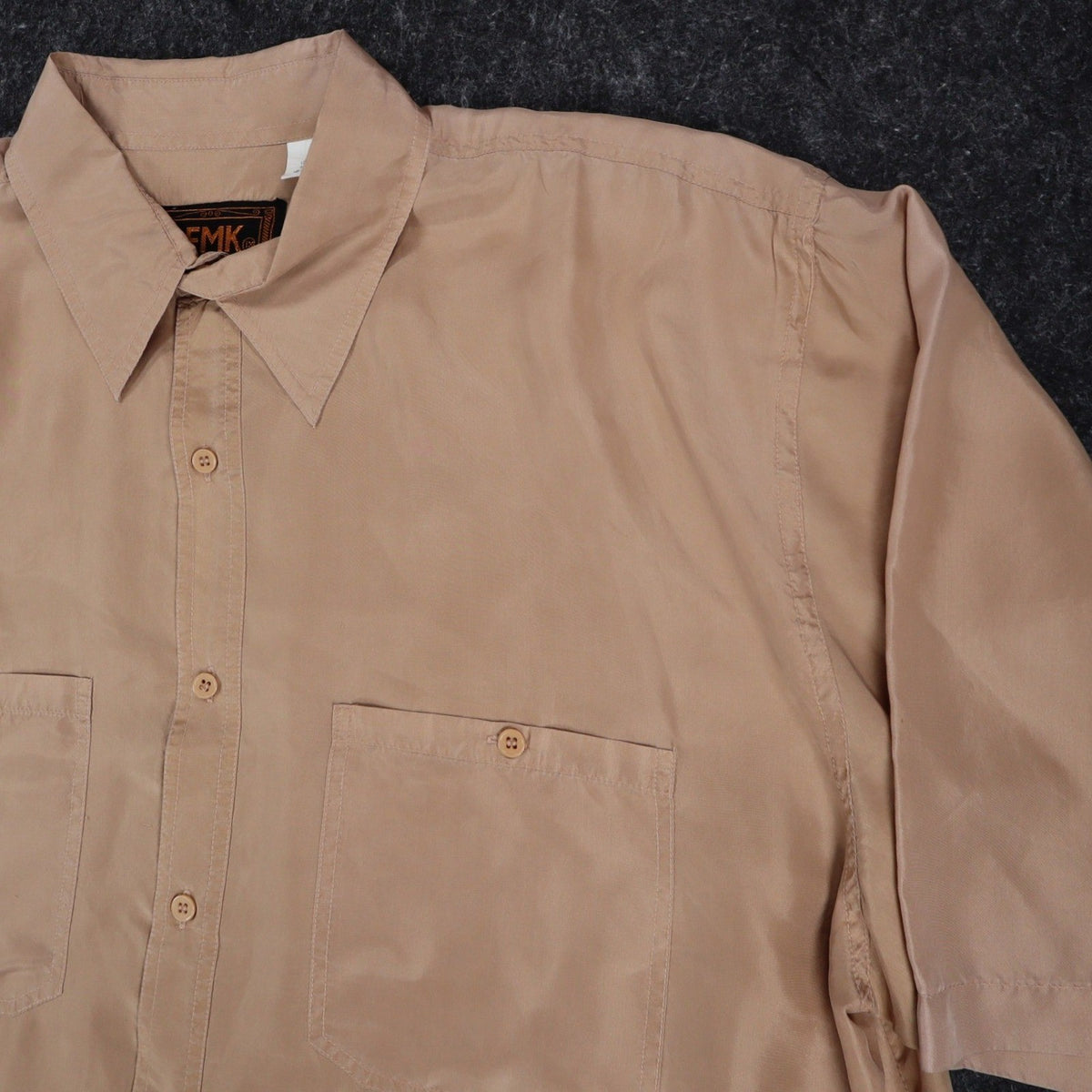 AFMK Collection by Moda Shirt Mens XL Tan 100% Silk Short Sleeve Button Down - take2supply