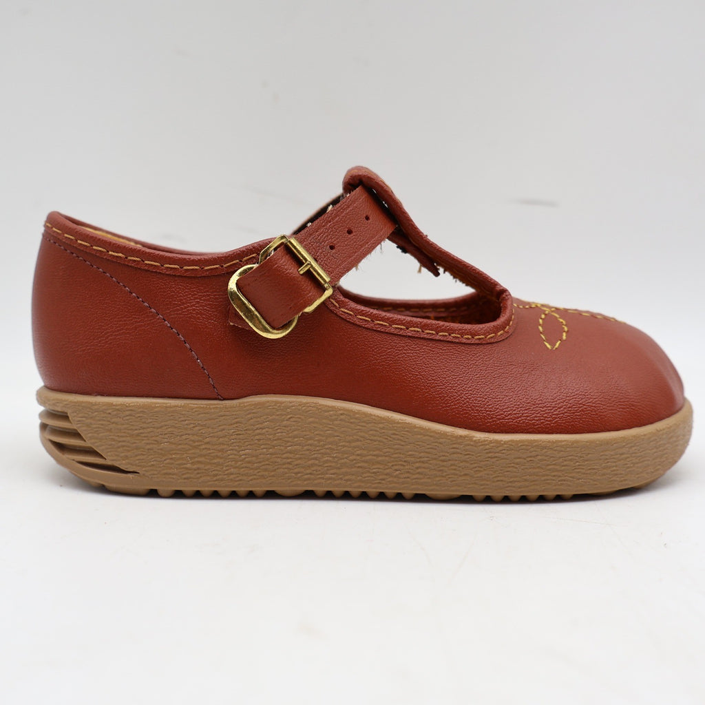 Candy Kids T-Strap Shoes Toddler 7 Vintage Brown Faux Leather USA Deadstock - take2supply