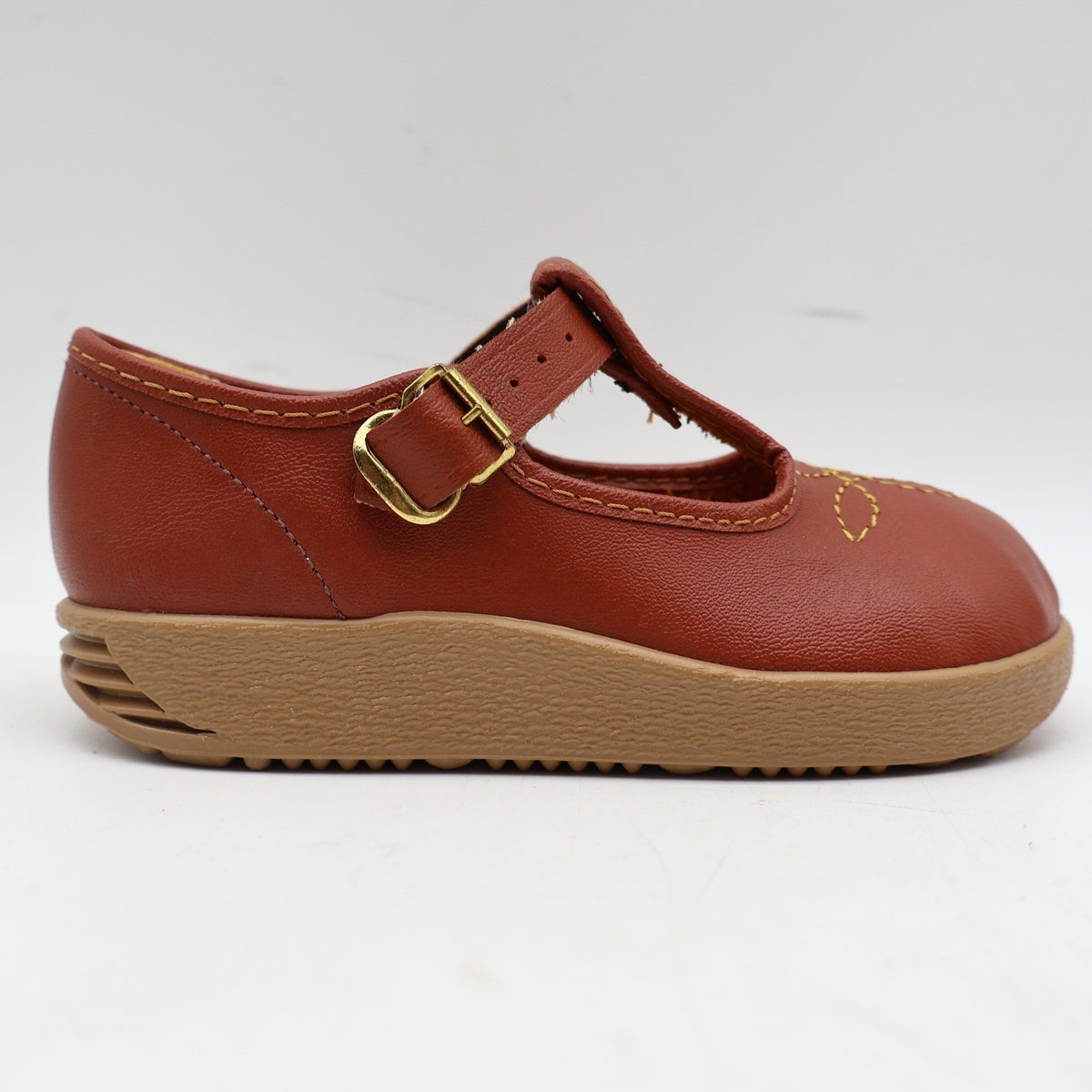 Candy Kids T-Strap Shoes Toddler 7 Vintage Brown Faux Leather USA Deadstock - take2supply