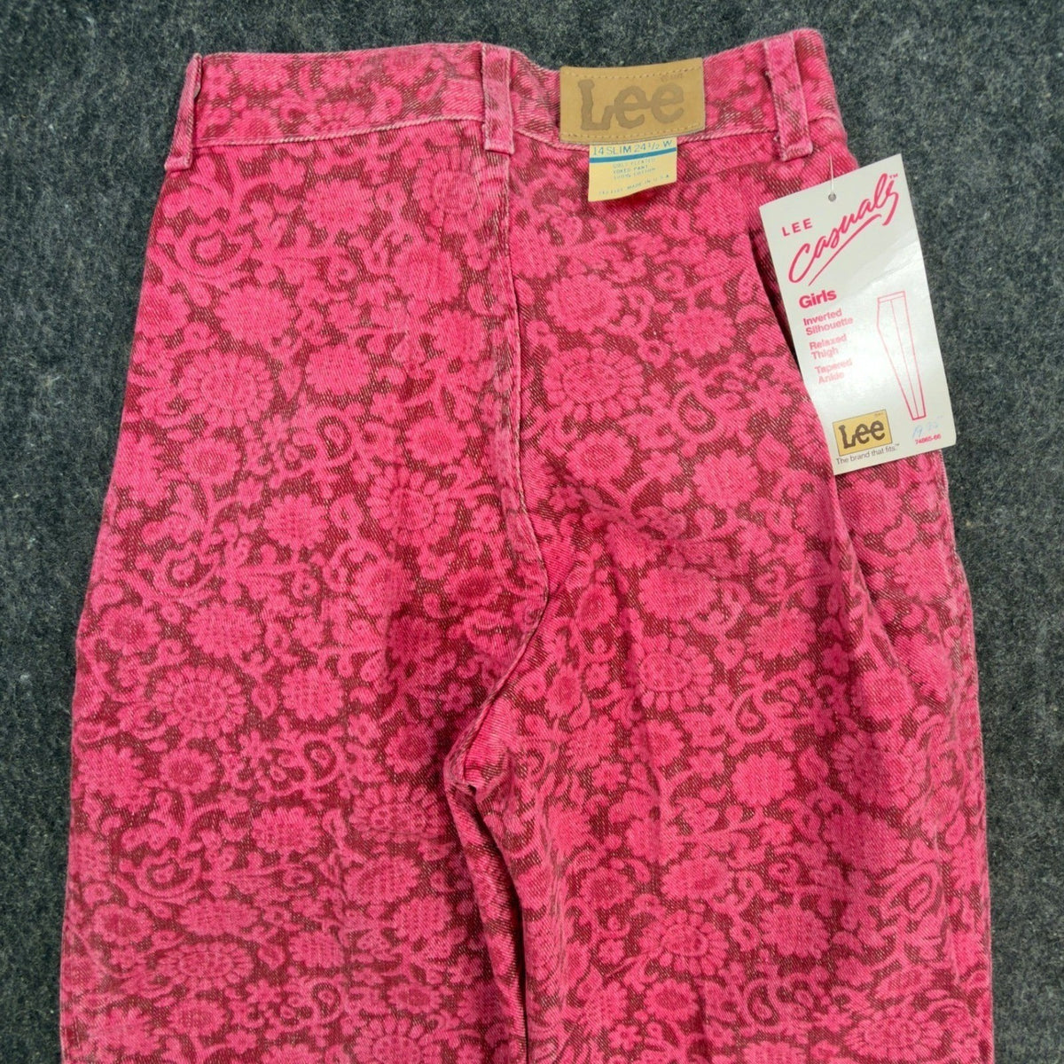 Lee Vintage 80s Floral Casuals Pants Girls 14 Slim Pink USA Made NOS NWT - take2supply