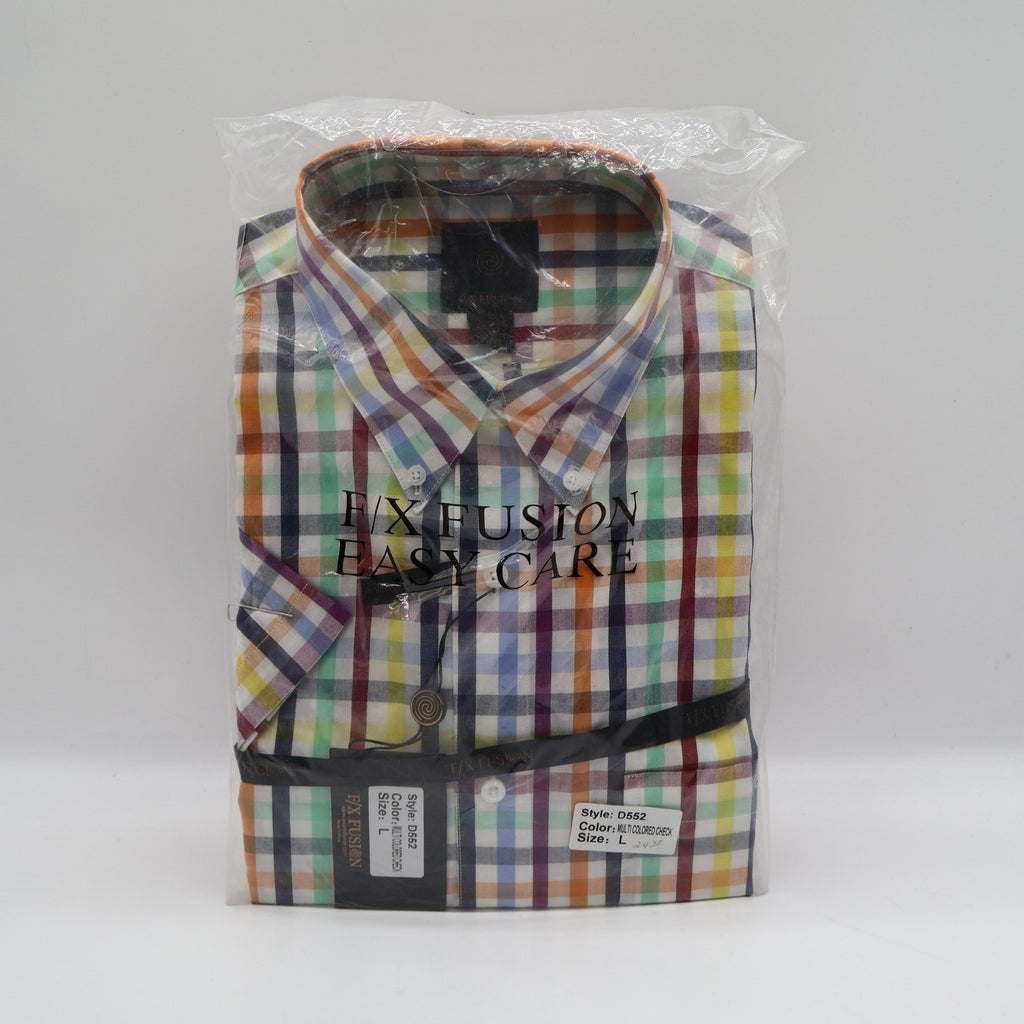 F/X Fusion Shirt Mens Large L Multicolor Check Button Down Easy Care D552 New - take2supply