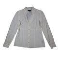 AGB Blouse Womens Small White Stretch Cotton Ruffle V-Neck Long Sleeve Button Up - take2supply