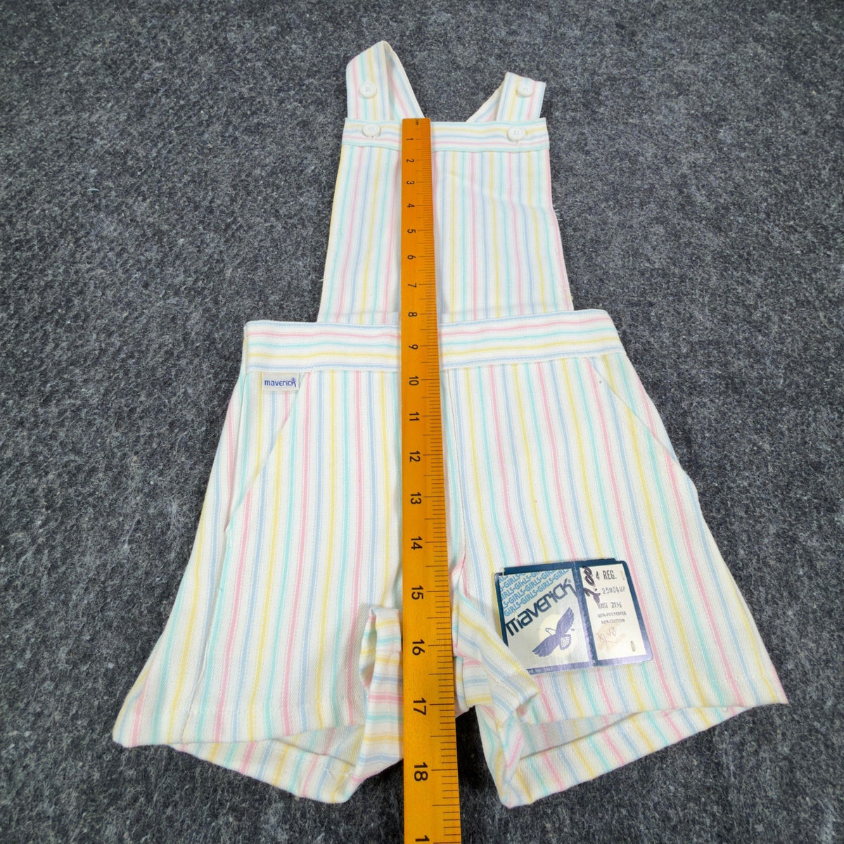 Maverick Vintage 80s Striped Shortalls Girls 4 Reg White Pastel NWT Deadstock - take2supply
