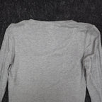 Democracy Top Womens Small Gray Striped Ruffle Front Long Sleeve Rayon Stretch - take2supply