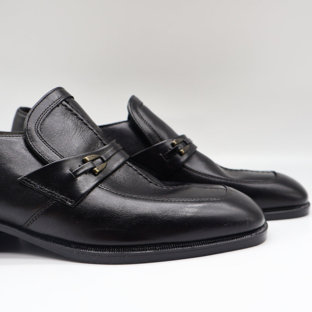 Fortune Shoes Loafers Mens 10 Vintage 70s Black Leather Square Toe Deadstock - take2supply
