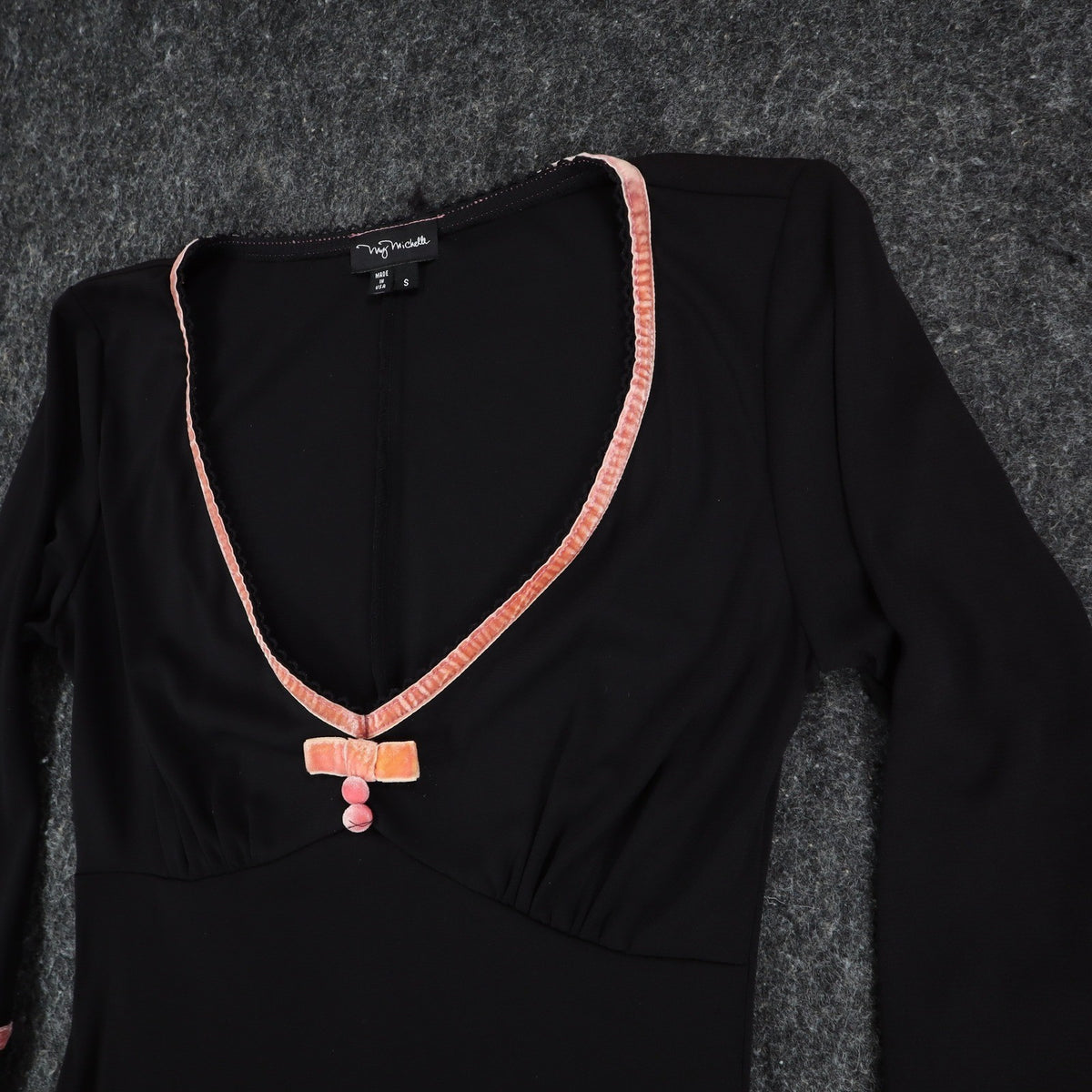 My Michelle Dress Womens Small Y2K Black Pink Trim V-Neck 3/4 Sleeve Sheath - take2supply