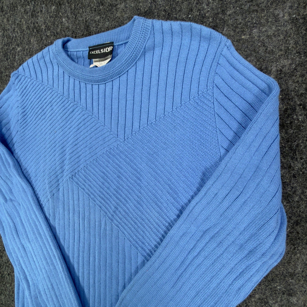 Excelsior Vintage 90s Ribbed Knit Sweater Mens Medium Blue Cotton Excellent - take2supply