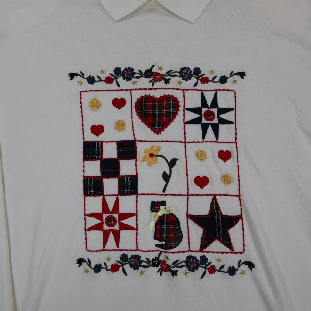 Donnkenny Classics Polo Shirt Womens M Vintage 90s White Embroidered Cat NWT - take2supply