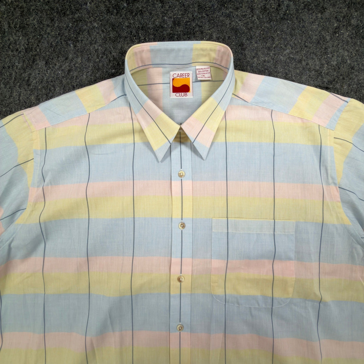 Career Club Vintage 80s Short Sleeve Shirt Mens XL Pastel Striped New - take2supply