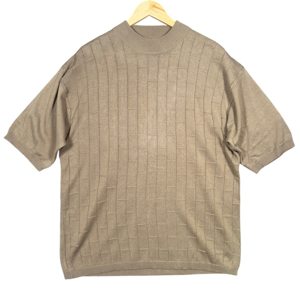 IRVINE PARK Mens Taupe Grid Pattern Mock Neck Short Sleeve Knit Sweater XLG - take2supply