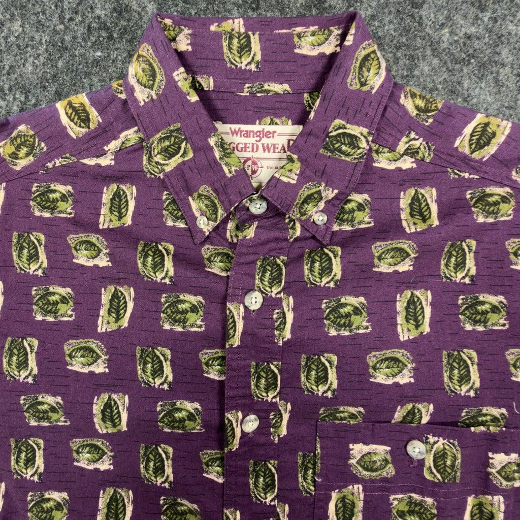 Wrangler Rugged Wear Leaf Print Shirt Mens M Purple Cotton NWT R960LLV - take2supply