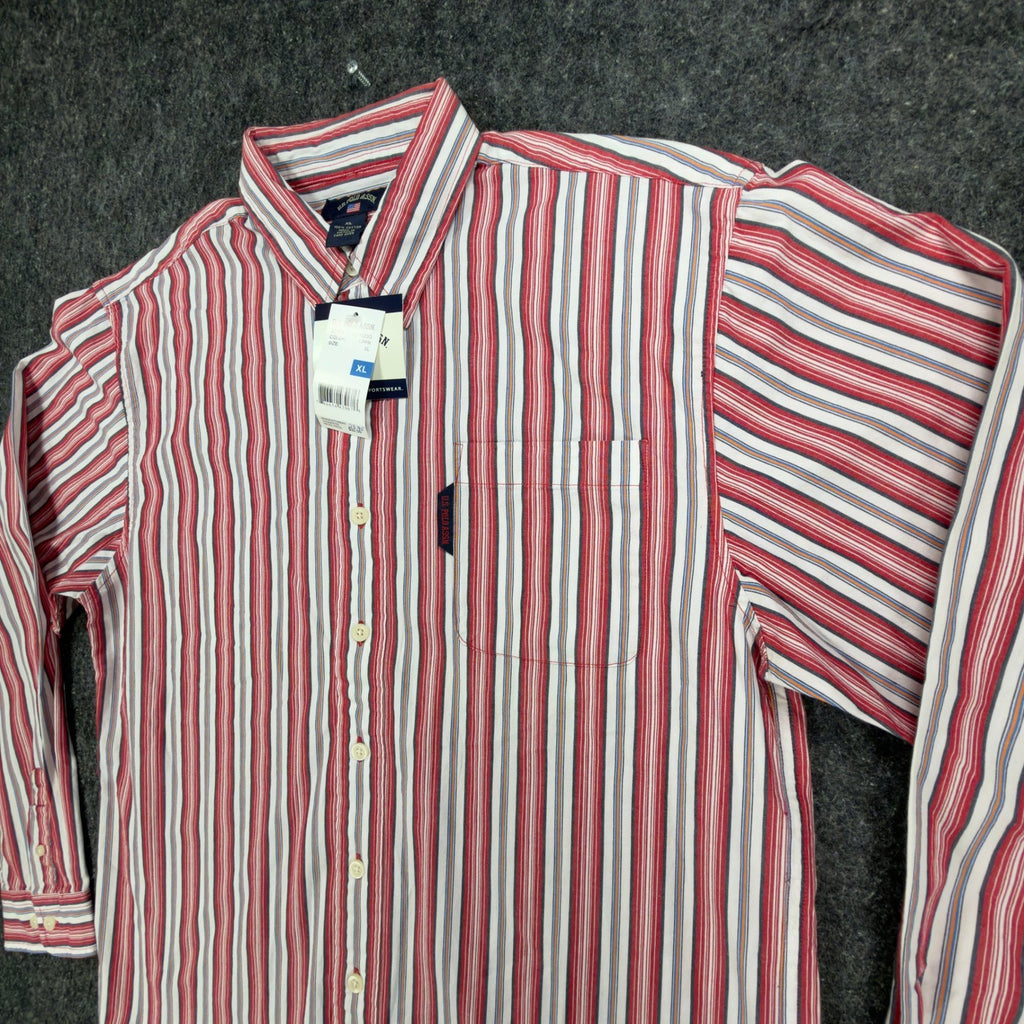 US Polo Assn Striped Button Down Shirt Mens XL Red White Cotton NWT - take2supply