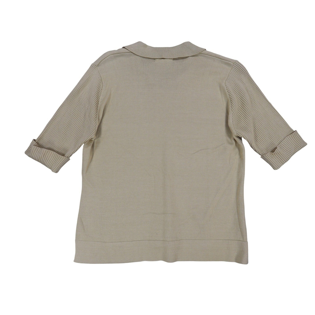 SML Design Polo Sweater Women Medium Tan Short Sleeve Cotton Blend Ribbed NWT - take2supply
