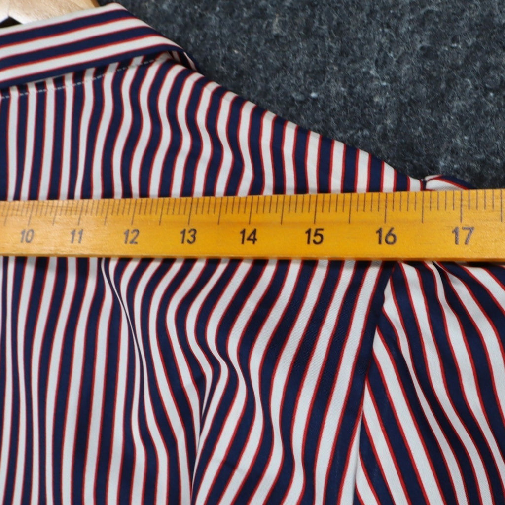 Sunny Shores Blouse Womens 18 Vintage 80s Red White Blue Striped Puff Shoulder - take2supply