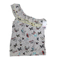 Jolt One Shoulder Top Womens Medium Ivory Butterfly Print Ruffle Lace Trim NWT - take2supply