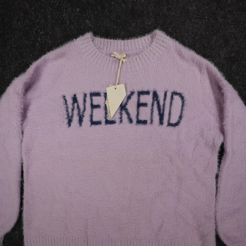 Hem & Thread Weekend Sweater Womens Large Lavender Fuzzy Eyelash Knit Graphic - take2supply