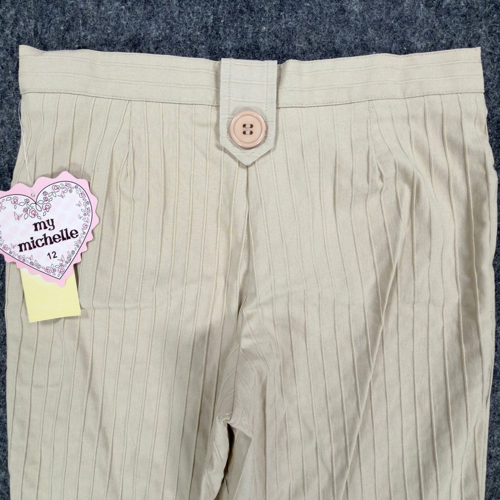 My Michelle Y2K Capri Pants Girls 12 Beige Striped NWT Deadstock Khaki C664 - take2supply