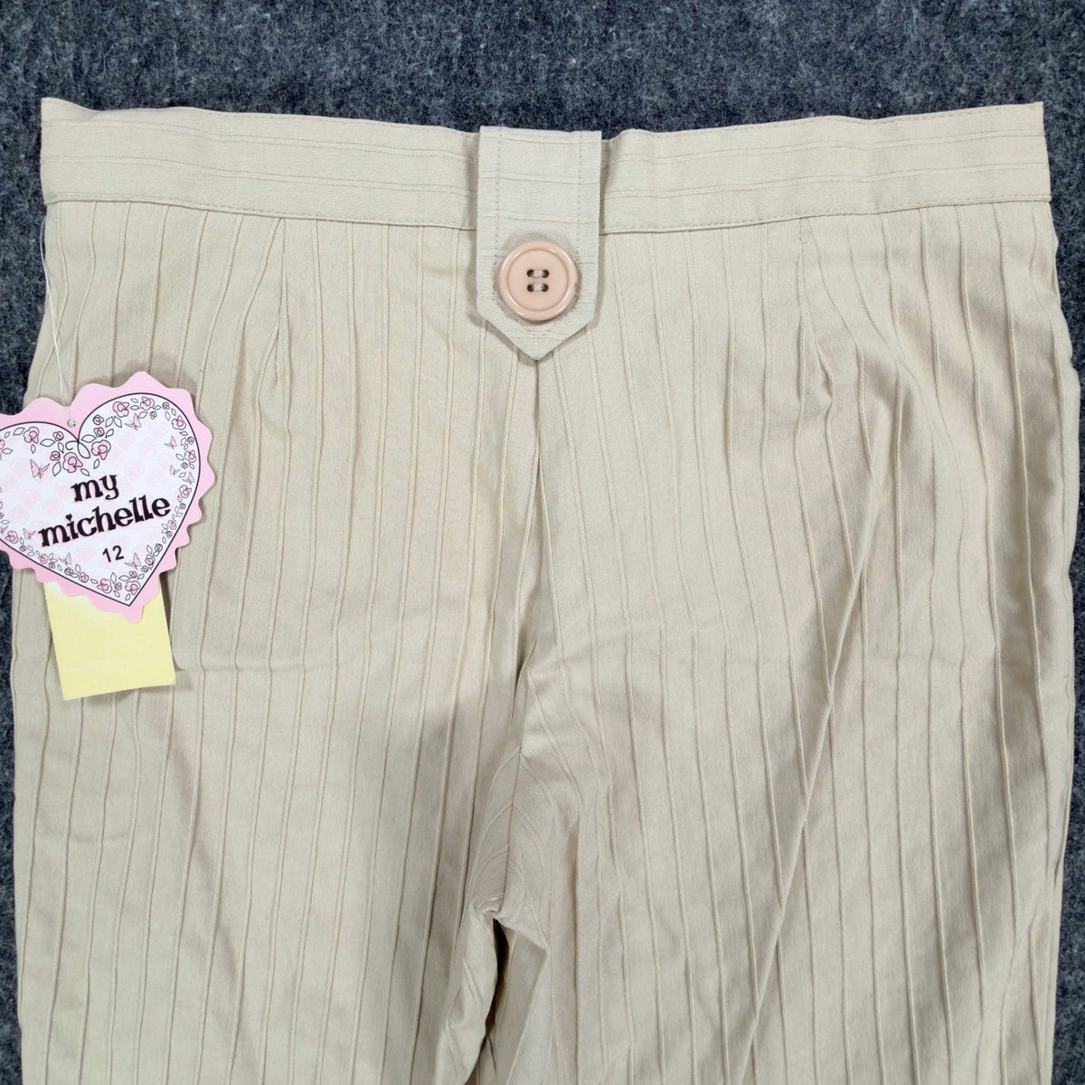 My Michelle Y2K Capri Pants Girls 12 Beige Striped NWT Deadstock Khaki C664 - take2supply