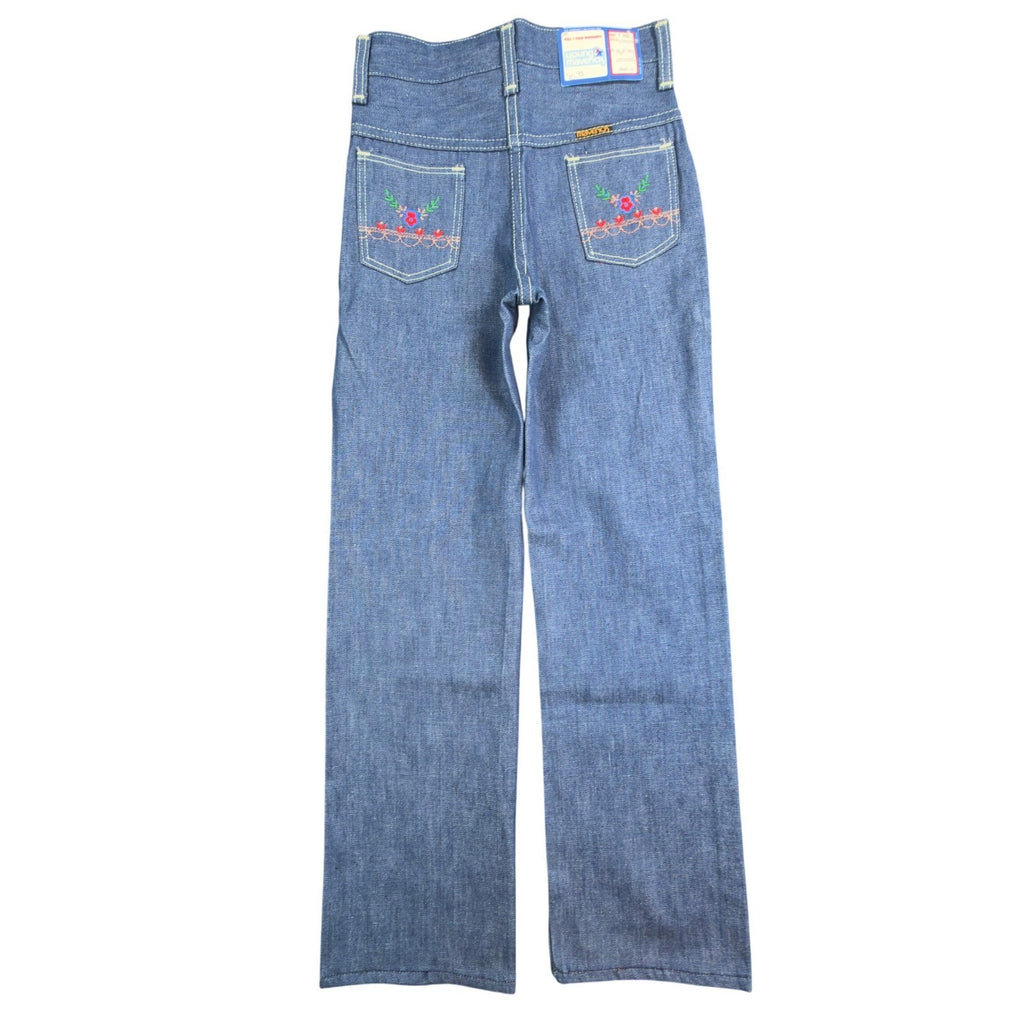 Young Maverick Jeans Girls 7 Regular Blue Cotton Straight Floral Vintage 80s NOS - take2supply