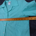 Fran Keene Vintage 70s Blouse Womens 10 Aqua Mint Green Short Sleeve Button Up - take2supply