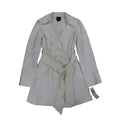 Takara Trench Coat Womens M White Belted Double Breasted Smocked NOS NWT - take2supply