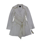 Takara Trench Coat Womens M White Belted Double Breasted Smocked NOS NWT - take2supply