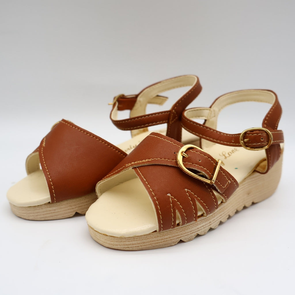 Party Lane Wedge Sandals Toddler Size 10 Vintage Brown Faux Leather Deadstock - take2supply