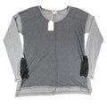 Hem & Thread Top Womens Large Gray Ribbed Lace Cuff Long Sleeve Tee New C797 - take2supply