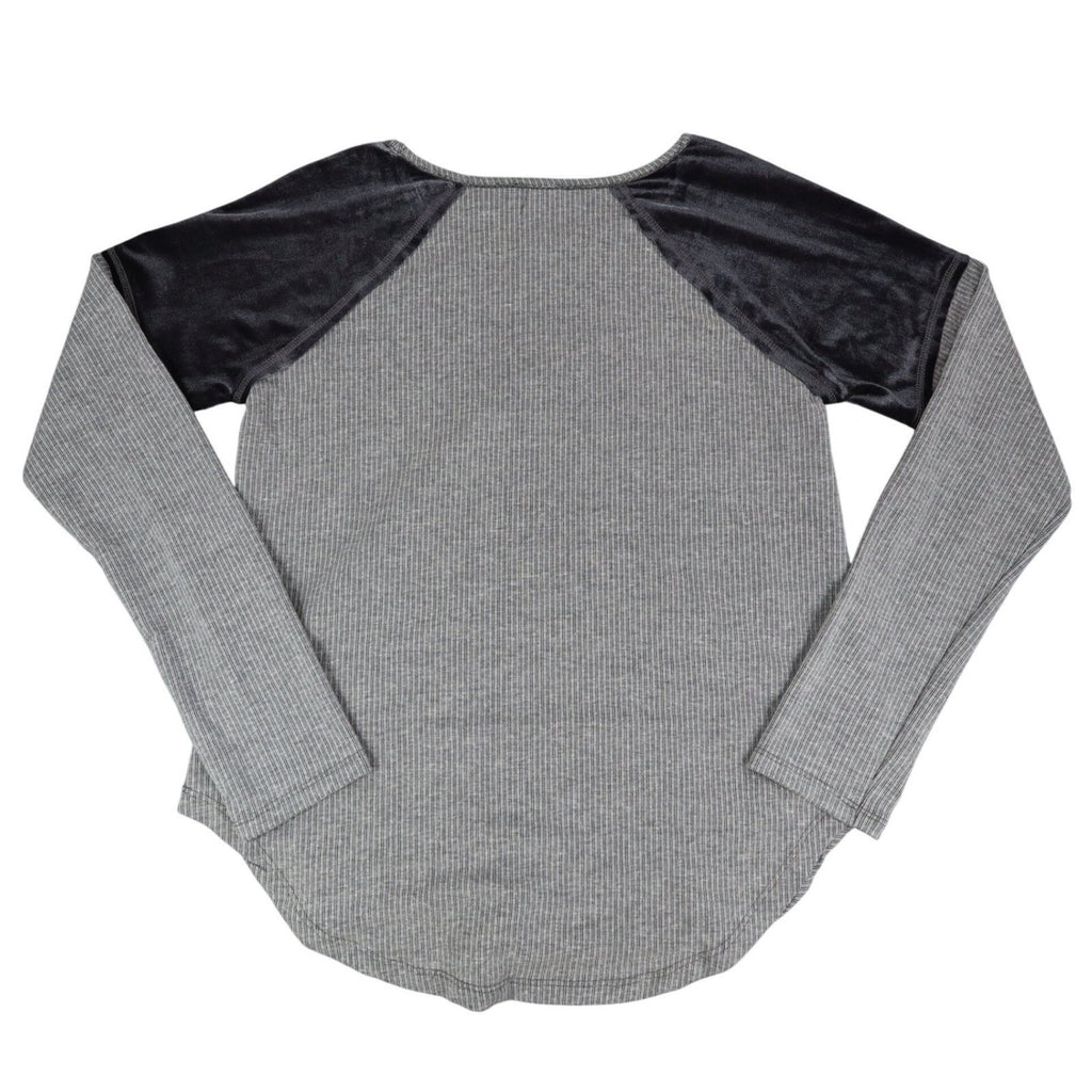 Hem & Thread Top Womens Small Gray Ribbed Knit Velvet Raglan Sleeve Shirt NEW - take2supply