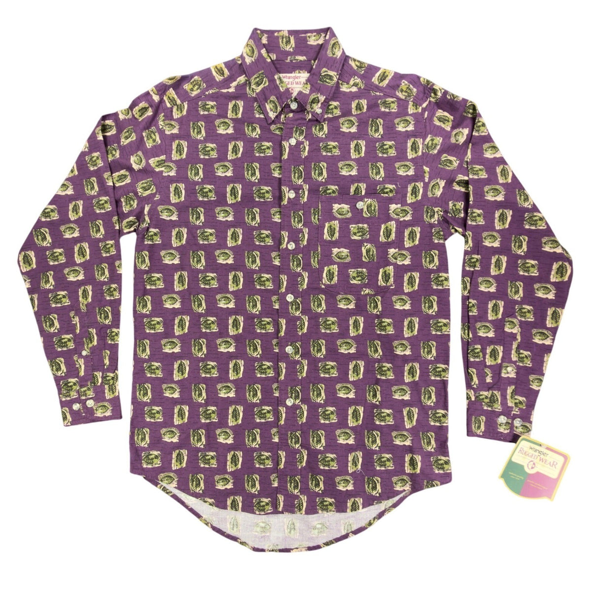 Wrangler Rugged Wear Leaf Print Shirt Mens M Purple Cotton NWT R960LLV - take2supply