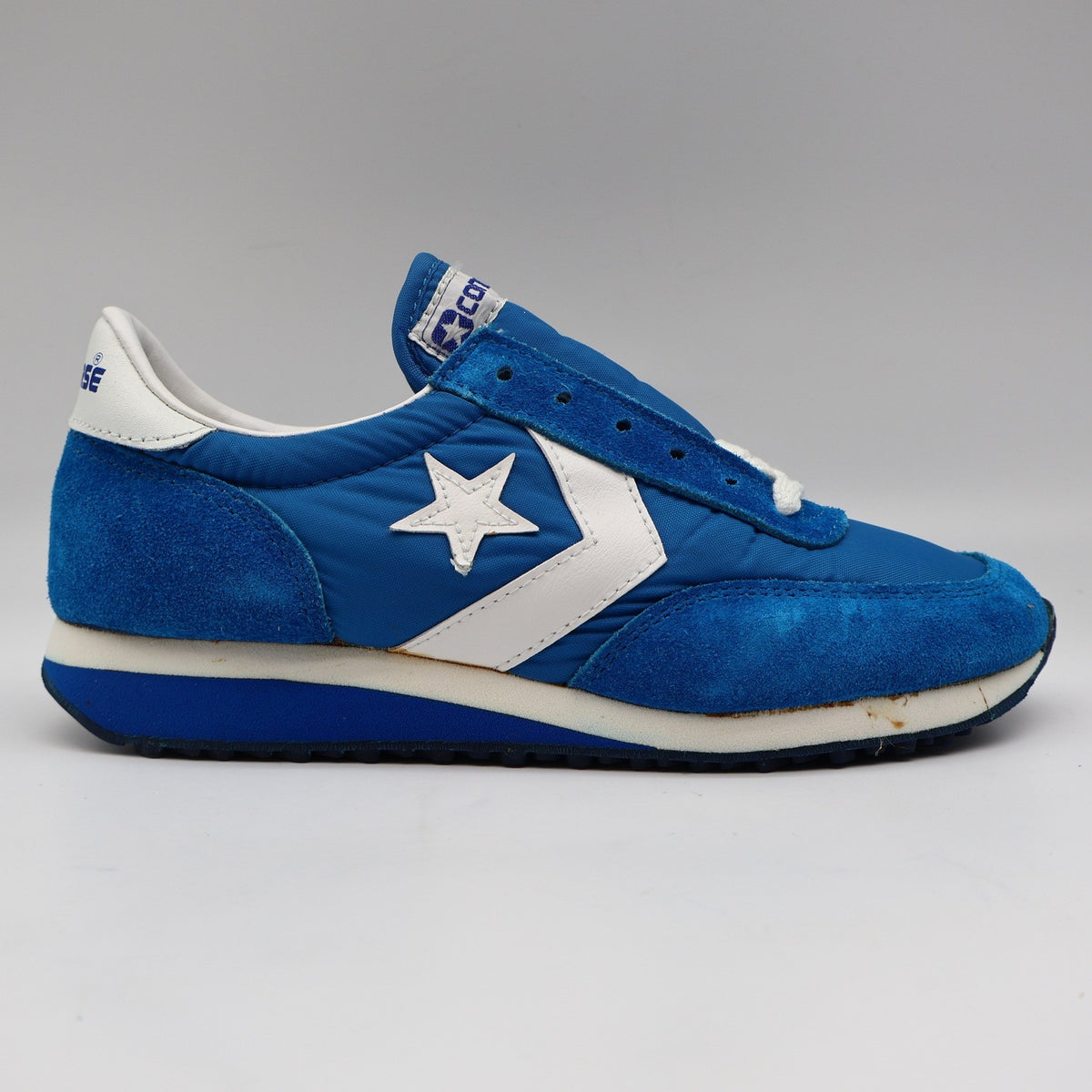 Converse Road Star Boys Size 4 Vintage 80s Blue Suede Nylon Sneakers 28694 NOS - take2supply