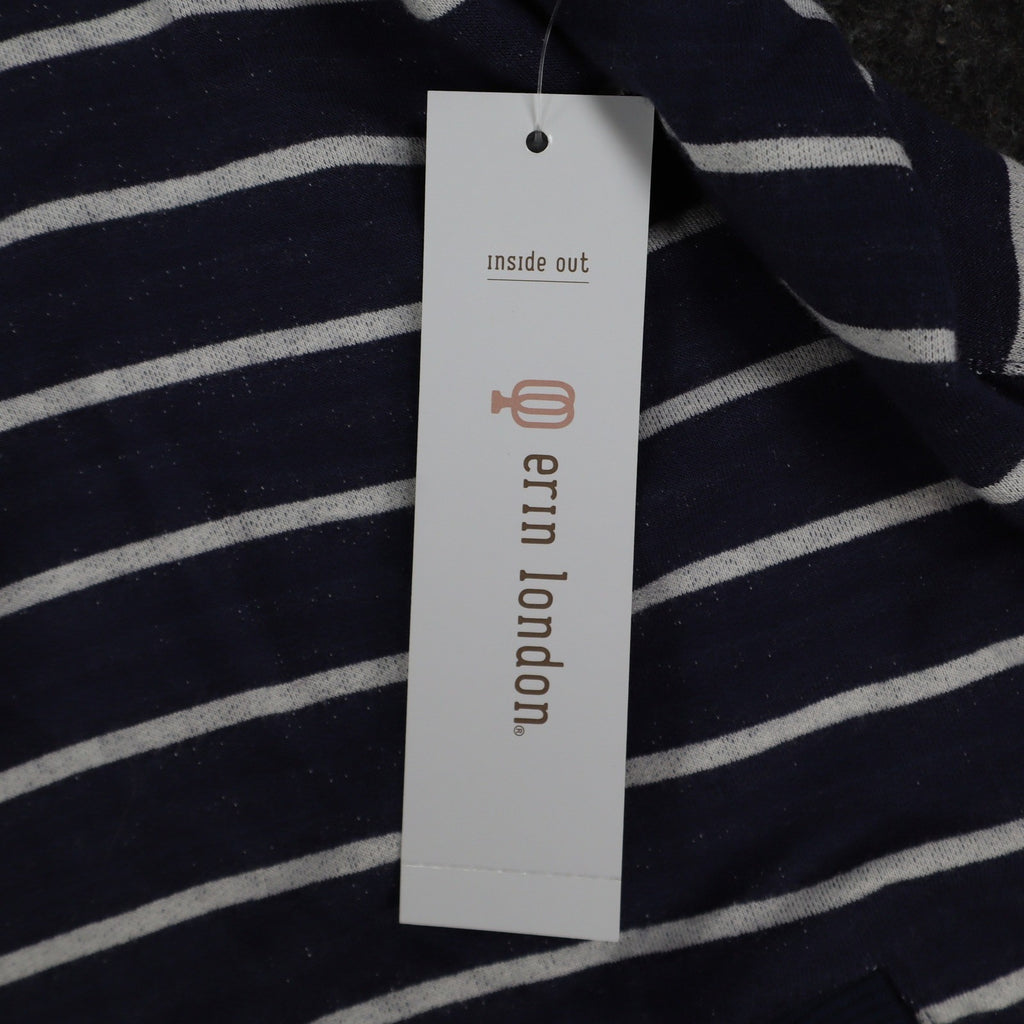 Erin London Womens M Navy White Striped Zip Hoodie Bell Sleeve Pockets NWT - take2supply