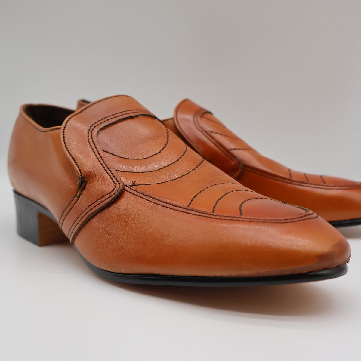 James Pepper Loafers Mens 7 D Vintage 70s Cognac Leather Deadstock USA 44041 - take2supply