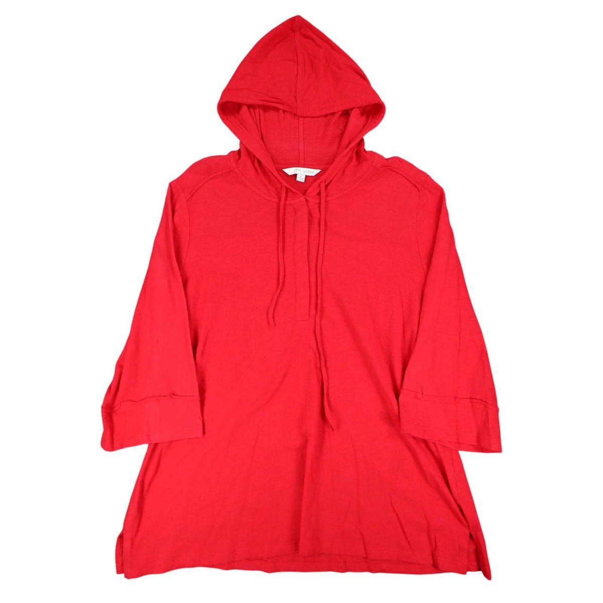 Erin London Womens L Red Cotton Hooded Tunic Top 3/4 Sleeve NWT - take2supply