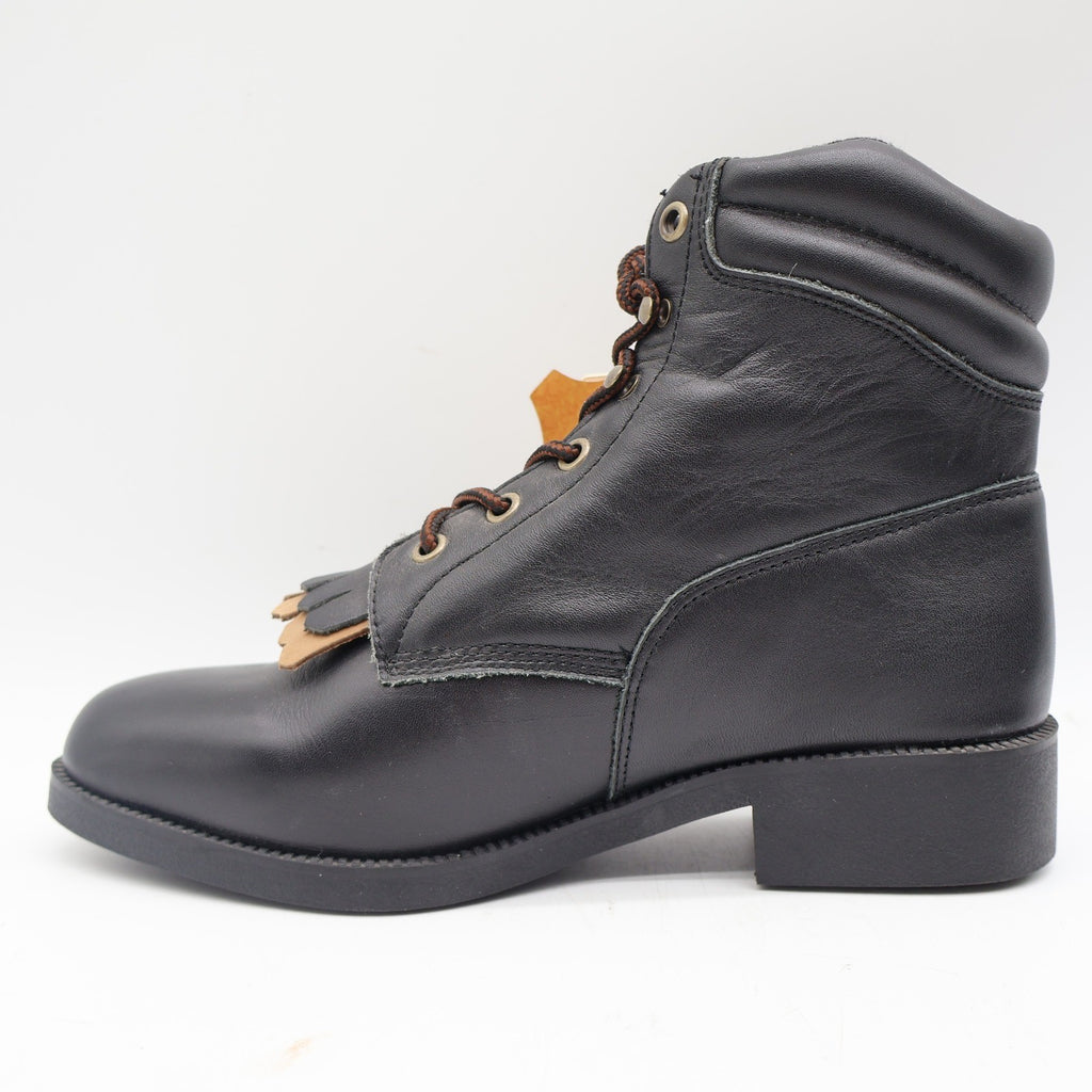 Saddle Brand Boots Womens 9 Black Leather Kiltie Lace Up Work Western 550 Y2K - take2supply