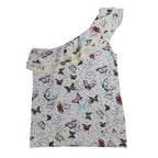 Jolt One Shoulder Top Womens Medium Ivory Butterfly Print Ruffle Lace Trim NWT - take2supply