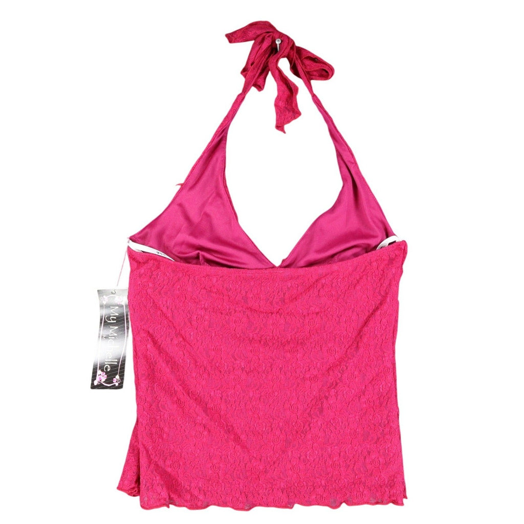 My Michelle Halter Top Womens Size Medium Y2K Red Floral Lace Tie Neck USA NWT - take2supply
