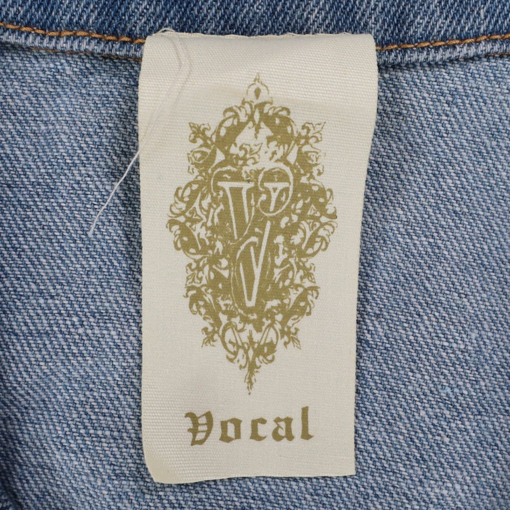 Vocal Denim Vest Womens Large Blue Light Wash Rhinestone Studded Frayed Y2K - take2supply