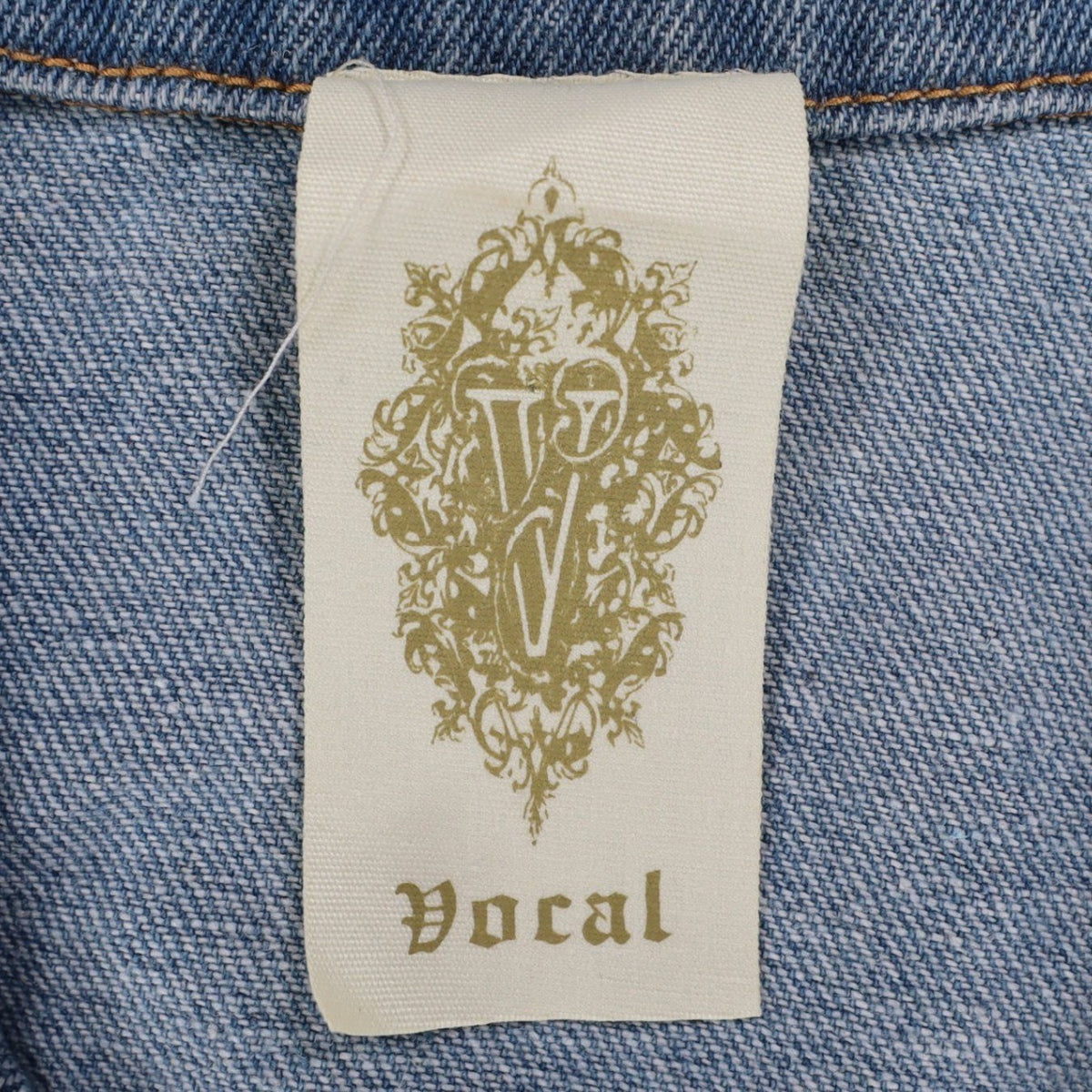 Vocal Denim Vest Womens Large Blue Light Wash Rhinestone Studded Frayed Y2K - take2supply