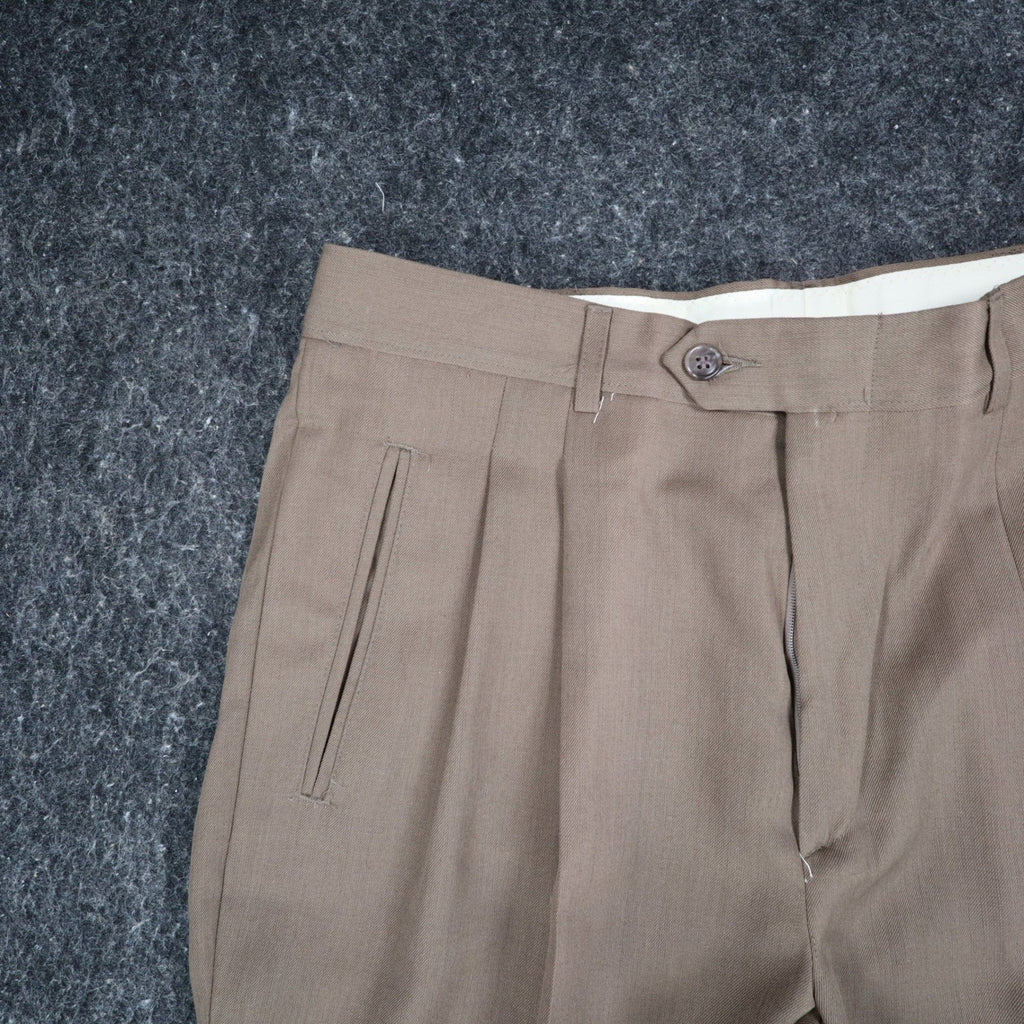 Haggar Dress Pants Mens 33x30 Pleated Wool Blend Brown Cuffed Deadstock - take2supply