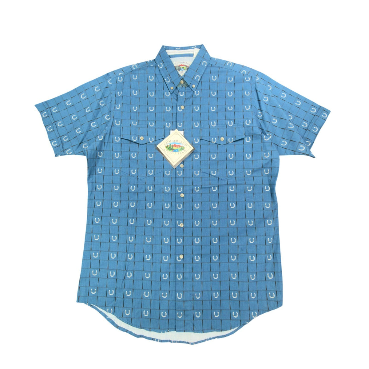 Cumberland Outfitters Y2K Western Shirt Mens L Blue Cotton Horseshoe NWT C455 - take2supply