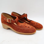 Stride Pacers T-Strap Mary Jane Shoes 9.5M Vintage 70s Rust Suede Deadstock - take2supply