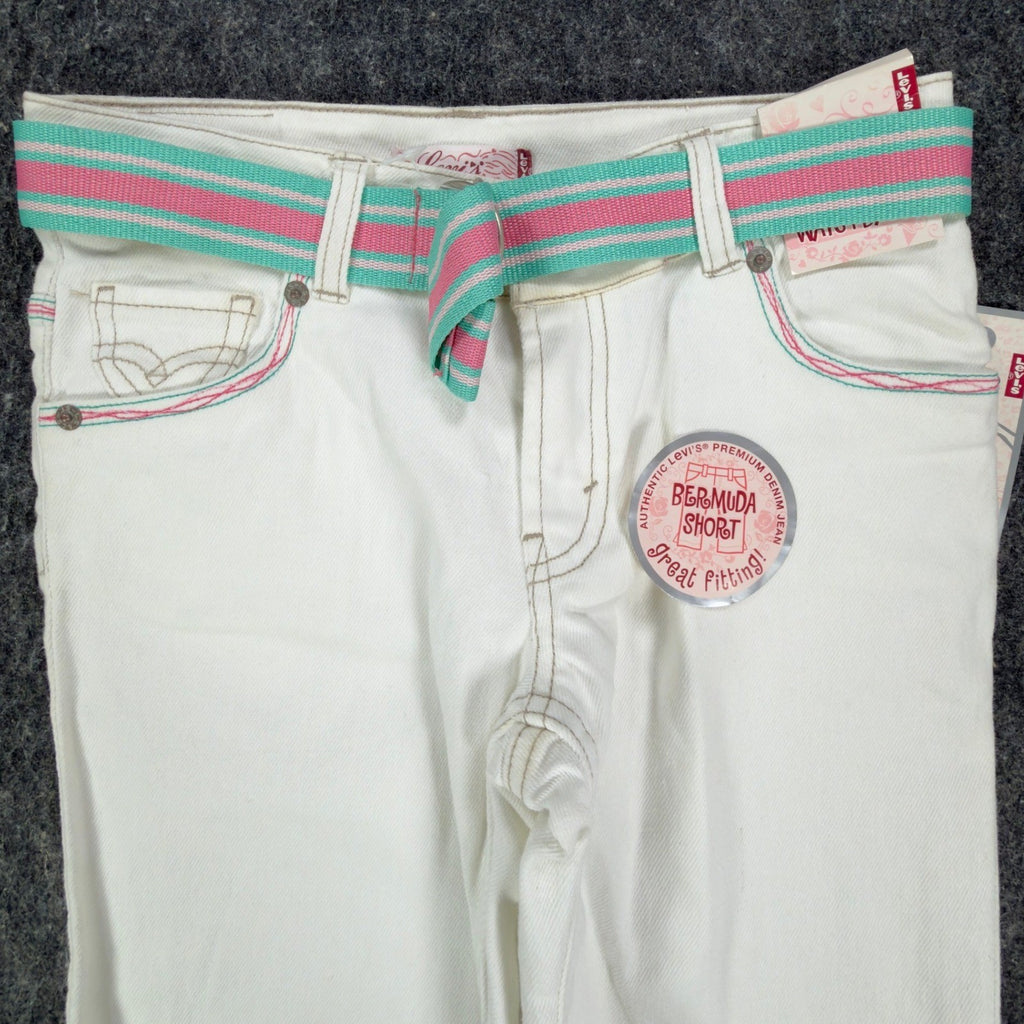 Levi's Y2K Bermuda Shorts Girls 12 White Denim NWT 2006 Retro Heart Pocket - take2supply