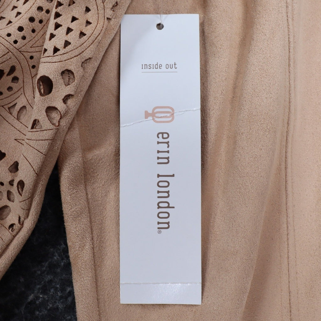 Erin London Open Front Jacket Womens Large Tan Faux Suede Laser Cut Eyelet NEW - take2supply