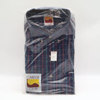 Career Club Plaid Button Down Shirt Mens XL Vintage 80s Navy Poly Cotton USA NOS - take2supply